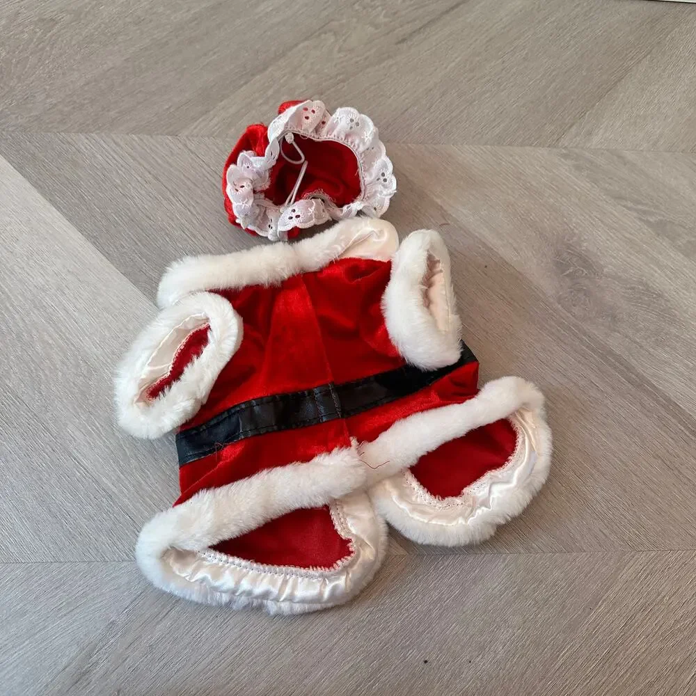 Build a Bear Workshop BAB Christmas Outfit Mrs. Santa Claus Hat Coat Red Ruffle